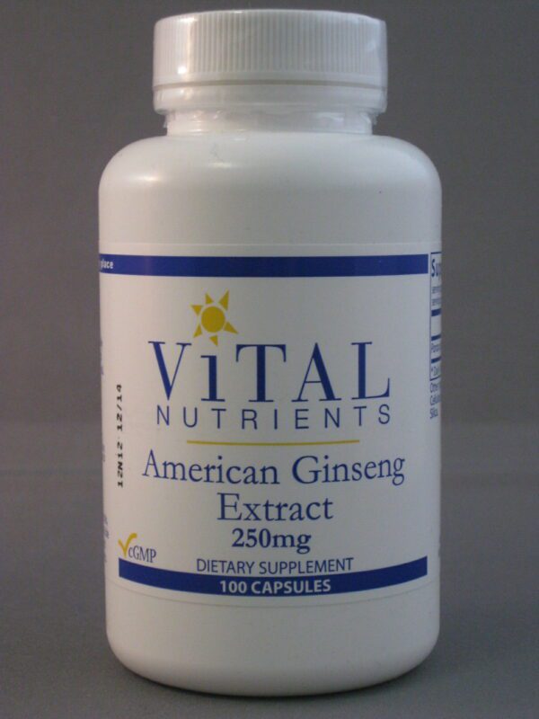 A bottle of american ginseng extract 2 5 0 mg.