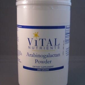 A container of arainnogalactan powder is shown.