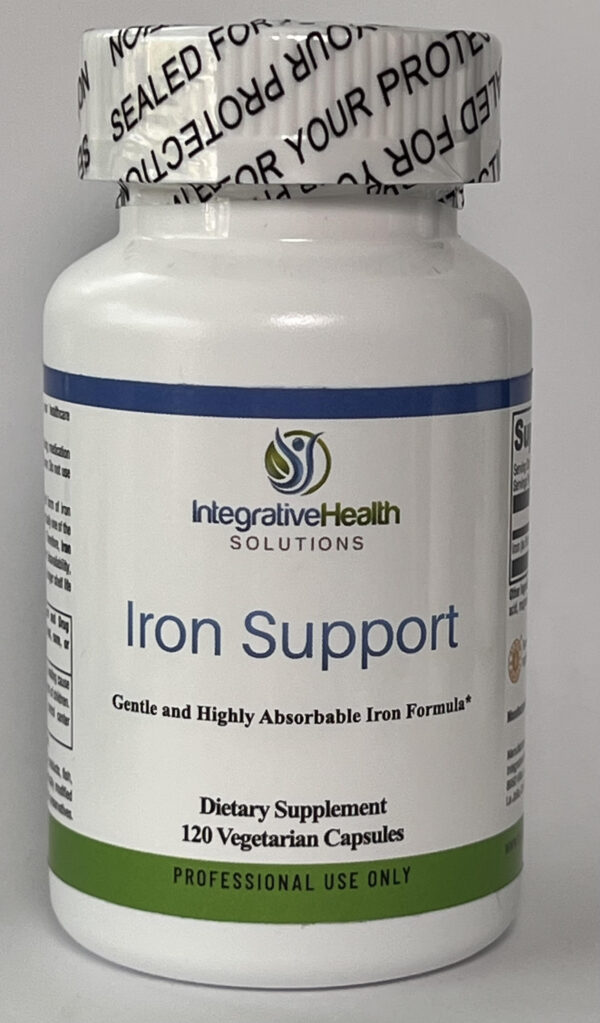 A bottle of iron support supplement