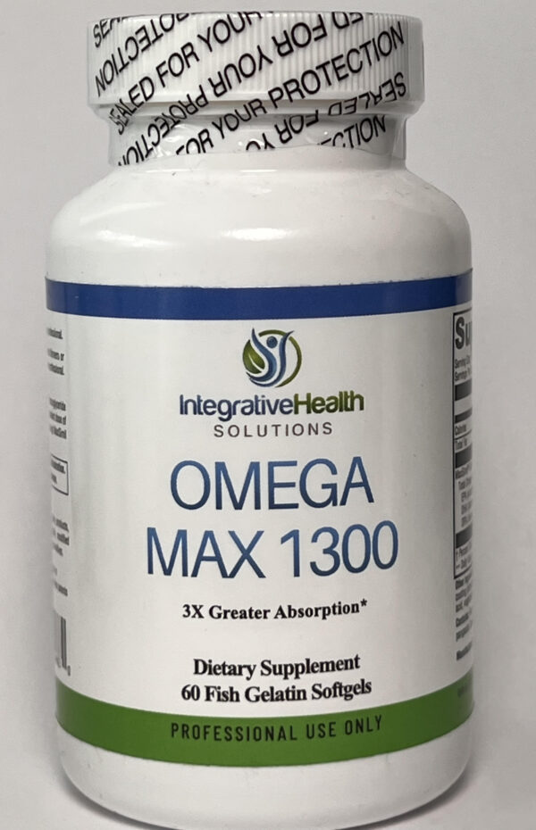 A bottle of omega max 1 3 0 0 supplement