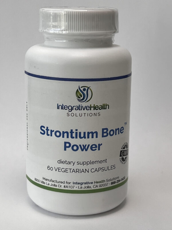 A bottle of strontium bone power supplement.