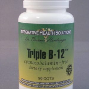 A bottle of vitamin b 1 2 is shown.