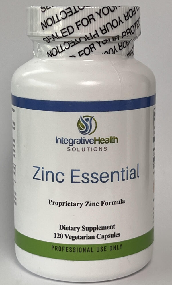 A bottle of zinc essential is shown.