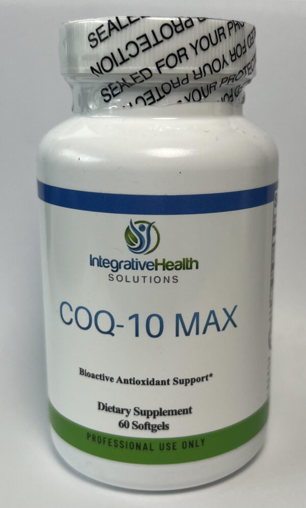 A bottle of coq-1 0 max is shown.