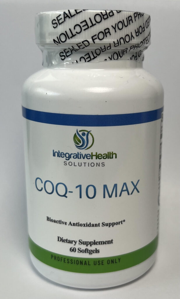 A bottle of coq-1 0 max is shown.